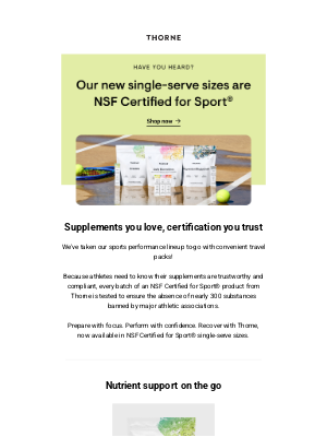 Thorne - Say hello to on-the-go + NSF Certified for Sport®!