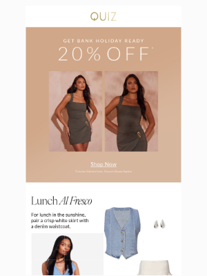 Quiz Clothing (United Kingdom) - Take 20% off bank holiday looks ☀️
