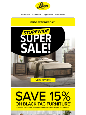 Leon's (Canada) - 🛋️ Last Chance for Super Savings! 15% OFF Black Tag Furniture – Ends Wednesday! 💨