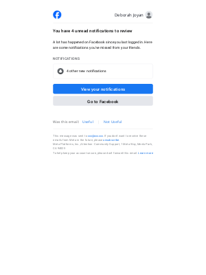 Facebook - Updates for you: 4 new notifications