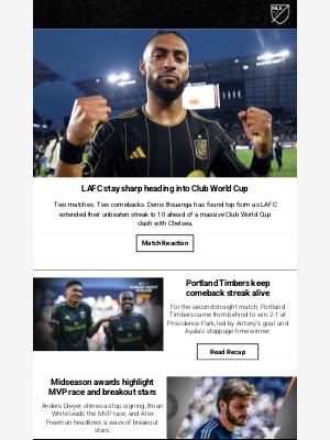 Major League Soccer - LAFC streak continues before Club World Cup, Timbers rally again