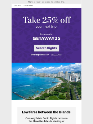 Hawaiian Airlines - 25%-off flights can go a long way