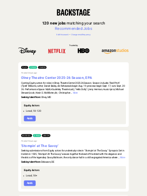 Backstage - 120 New Roles Available for Recommended Jobs - Jan 18