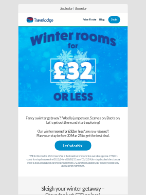 Travelodge (United Kingdom) - ➤➤ Hey there! Our winter rooms for £32 or less are now released!