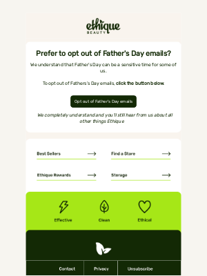Ethique - Opt Out of Father's Day Emails