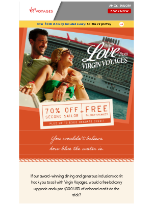 Virgin Voyages - Claim your $300 Onboard Credit.  💰