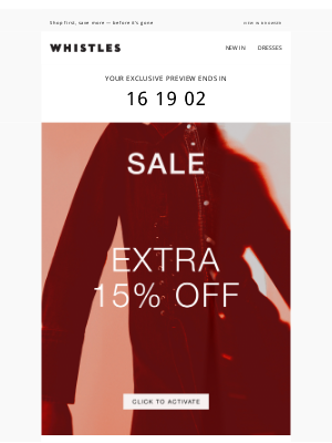 Whistles (United Kingdom) - 24hr preview: Extra 15% off SALE