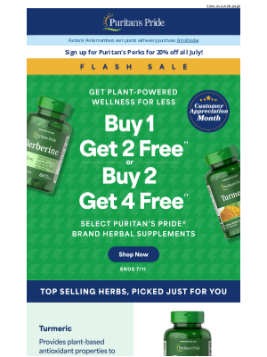 Puritan's Pride - Act Fast: Buy 1 Herbal Supplement and Get 2 Free