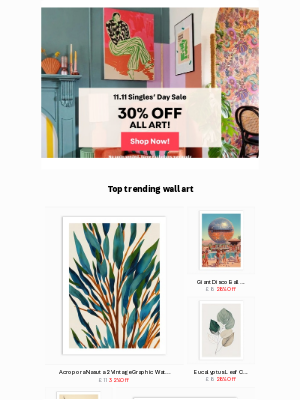 Fy - Save 30% off all art in our Singles' Day sale