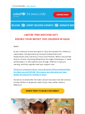 UNICEF (Australia) - ⚠️ Double your impact for children in Gaza ⚠️