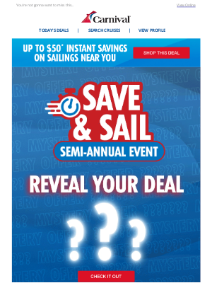 Carnival Cruise Line - It's arrived... MYSTERY CRUISE SAVINGS! 👀💸🛳️