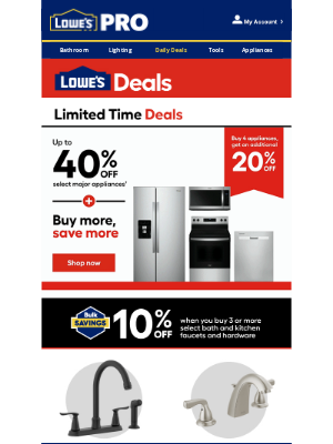 Lowe's - Get up to 40% OFF select major appliances