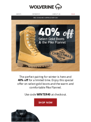 Wolverine - 40% off Select Gold Boots and Pike Flannels