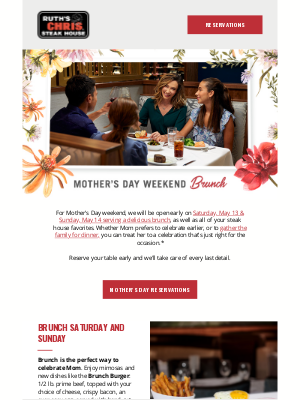 Ruth's Chris - 💐Mother's Day Weekend: Treat Mom to Brunch or Dinner
