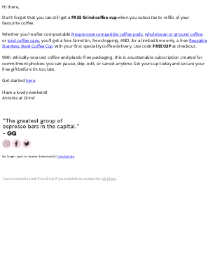 Grind (United Kingdom) - We’re giving you a FREE coffee cup.