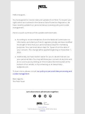 Petzl - Our Policy on Personal Data Processing and Cookie Management Is Changing