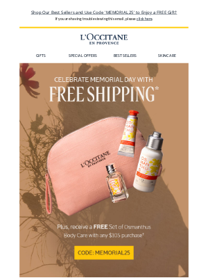 L'Occitane USA - Memorial Day Calls for Free Shipping