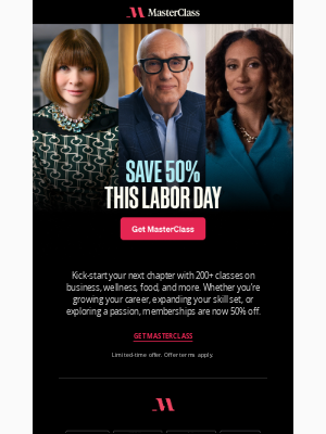 MasterClass - Save 50% and level up this Labor Day