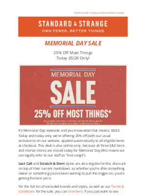 Standard & Strange - MEMORIAL DAY SALE!