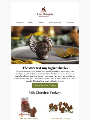 Lake Champlain Chocolates - Surprise your flock this Thanksgiving!