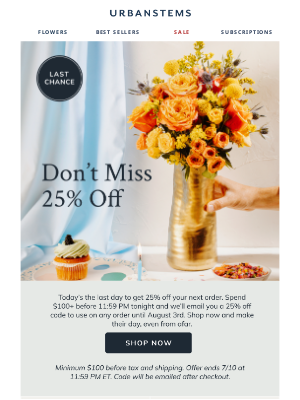 UrbanStems - Final hours: get 25% all month