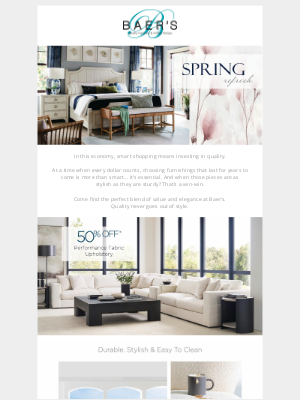 Baer's Furniture - 🛋️ Style That Endures — 50% Off Performance Fabrics & More!