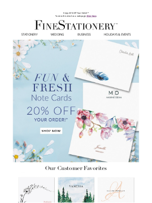 FineStationery.com - 20% Off A Fresh New Note Card Design