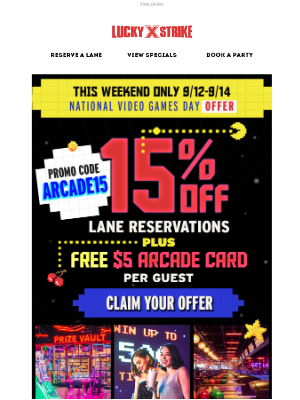 Bowlero - Game On: FREE $5 Arcade Card For Every Guest + 15% Off Lane Reservations This Weekend! 🕹️