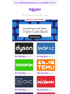Rakuten - Triple Cash Back is going, going, almost gone…