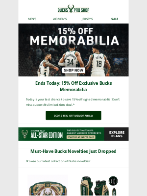 Milwaukee Bucks - Last Chance: 15% Off One-Of-A-Kind Bucks Memorabilia