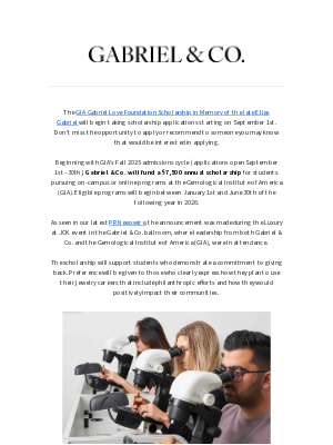 Gabriel & Co. NY - Reminder: GIA Gabriel Love Foundation Scholarship: Application Period September 1st to the 30th