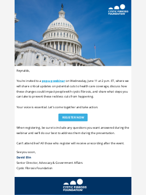 Cystic Fibrosis Foundation - Pop-up CF advocacy webinar this Wednesday