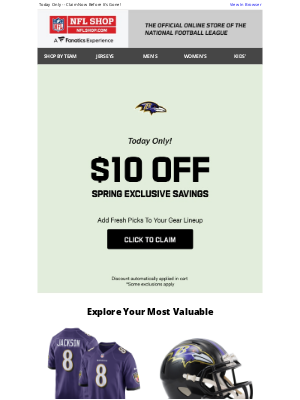 NFLshop - Exclusive $10 Off Spring Savings For You!