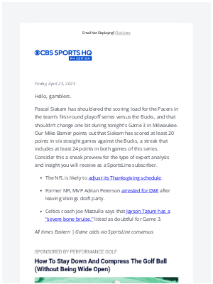 CBS Sports - Browns betting favorites to draft Shedeur Sanders | Will Pascal Siakam score 20 points?