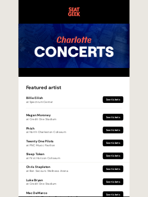 SeatGeek - Coming to Charlotte: Billie Eilish, Megan Moroney, Phish and more!