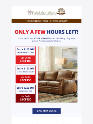 Club Furniture - Don’t Miss Out on $250 Savings!