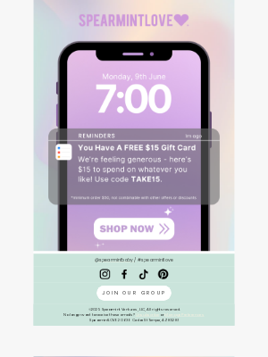 Spearmint Ventures  Llc - You Have A FREE $15 Gift Card Inside ✉️