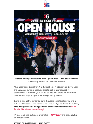 Philadelphia 76ers - You're Invited! 76ers Open House on August 13 🔔