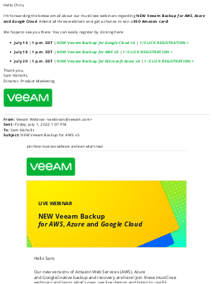 Veeam Software - FW: 📽️NEW Veeam Backup for AWS, Azure and Google Cloud