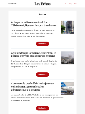 Les Echos (France) - Attaque israélienne contre l'Iran : Téhéran réplique en lançant des drones