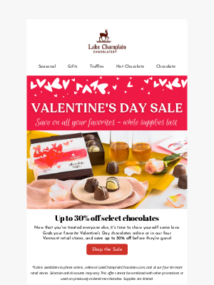 Lake Champlain Chocolates - Valentine's Sale - Save up to 30%!