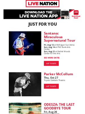 Live Nation - Your Upcoming Concert Lineup: Santana, Parker McCollum, ODESZA