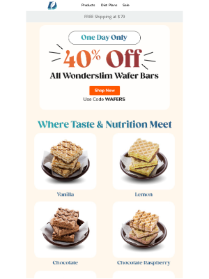 Diet Direct - Today Only: 40% OFF All Wonderslim Wafer Bars 😋 Use Code WAFERS!