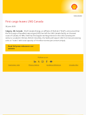 Shell - First cargo leaves LNG Canada