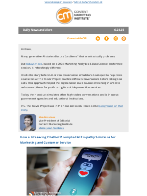 Content Marketing Institute - How a Lifesaving Chatbot Prompted AI Empathy Solutions for Marketing and Customer Service