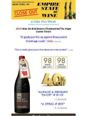 Sherry-Lehmann Inc - 🤩 Massive close-out - Dble 98 pointer 10 years old Chateauneuf