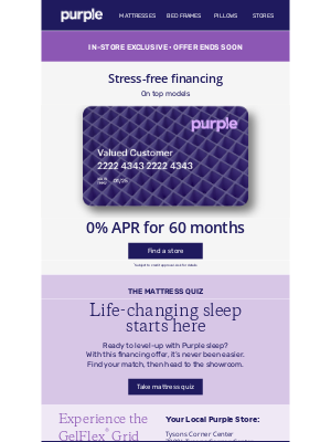 Purple - LAST DAY: 0% APR Financing for 60 Months