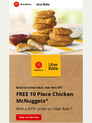 FREE 10 pc. Chicken McNuggets® on Uber Eats 📚