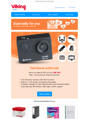 Viking Direct (United Kingdom) - 💌 Free Denver action cam