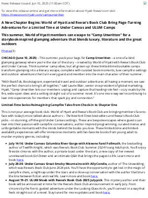 Hyatt Hotels - A New Chapter Begins: World of Hyatt and Reese’s Book Club Bring Page-Turning Adventures for a Limited Time at Under Canvas and ULUM Camps